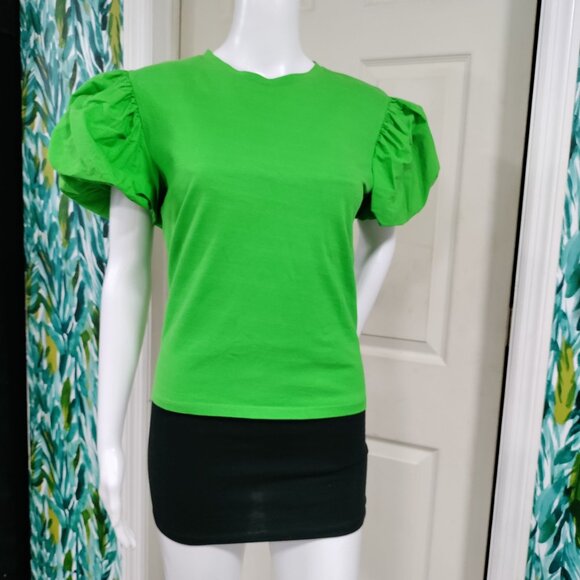 Zara Womens M Cotton Blend Baloon Sleeve Festival Boho Top - Picture 14 of 16